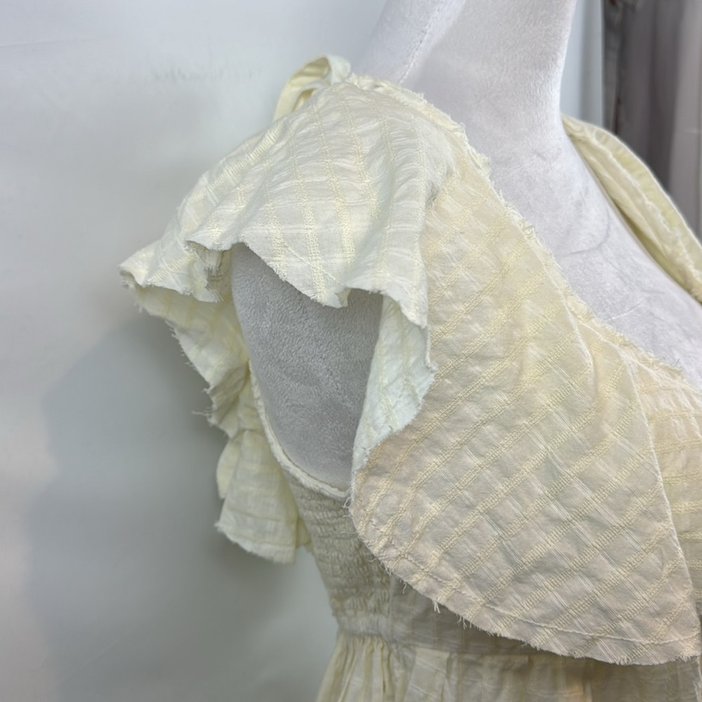 Free People Undone V Neck Ruffle Flutter Sleeves Off White Mini Dress Size L - Picture 9 of 16